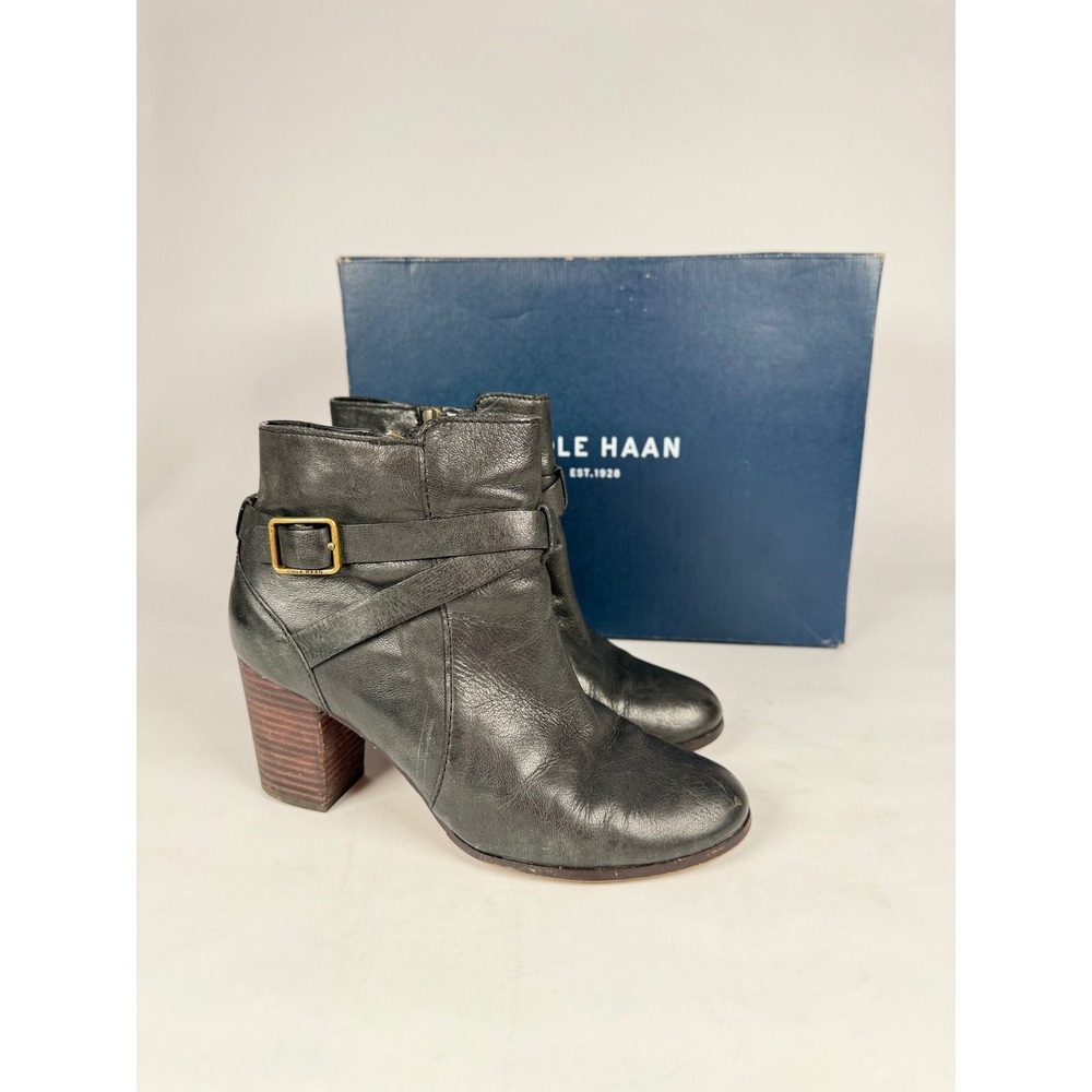 Cole Haan Cassidy Buckle Black Leather Ankle Boots D41598 Womens Sizeโ 8 B